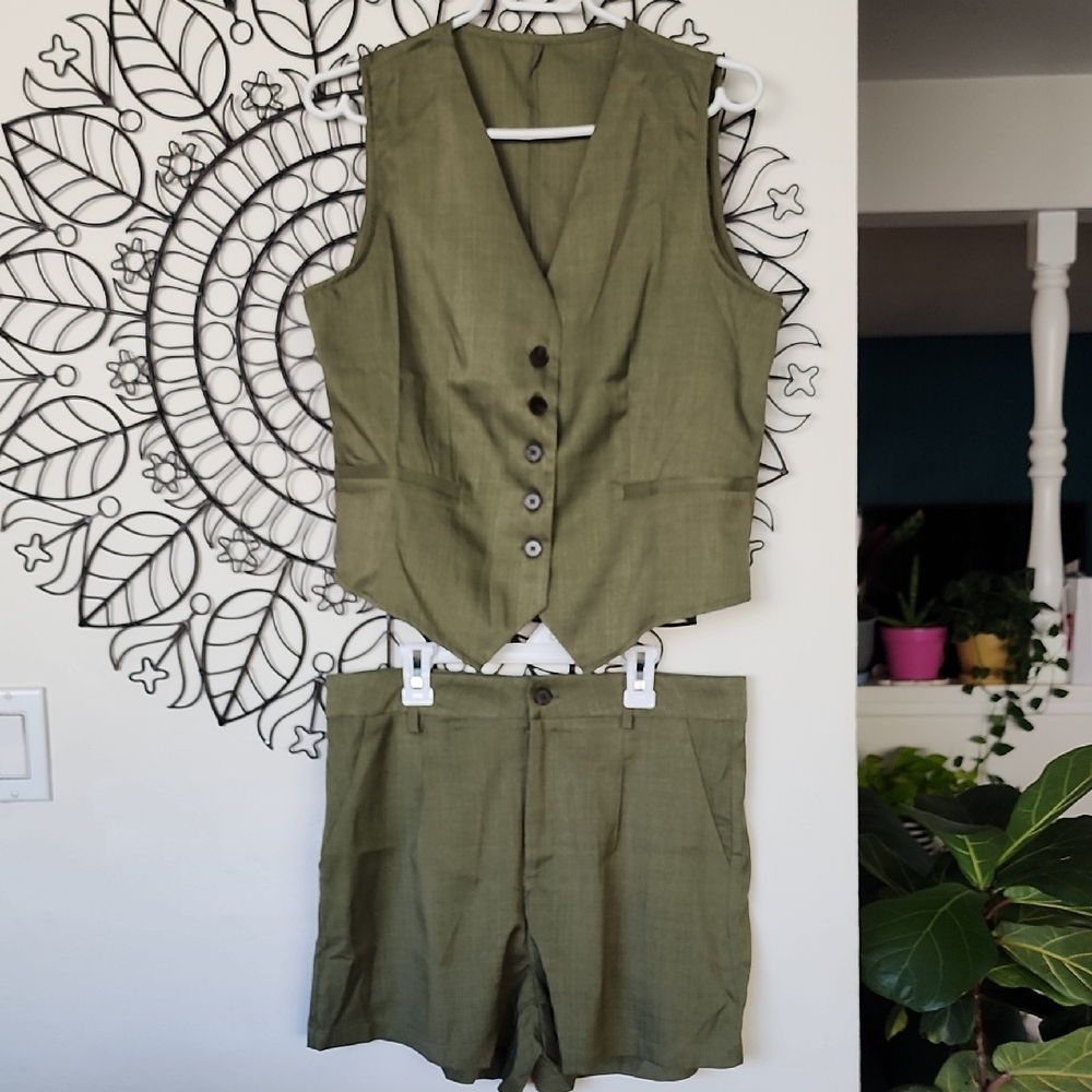 Olive Green Women's Vest and Shorts Set NWOT